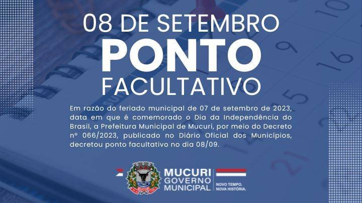 Prefeitura de Mucuri decreta ponto facultativo na sexta-feira (08/09)