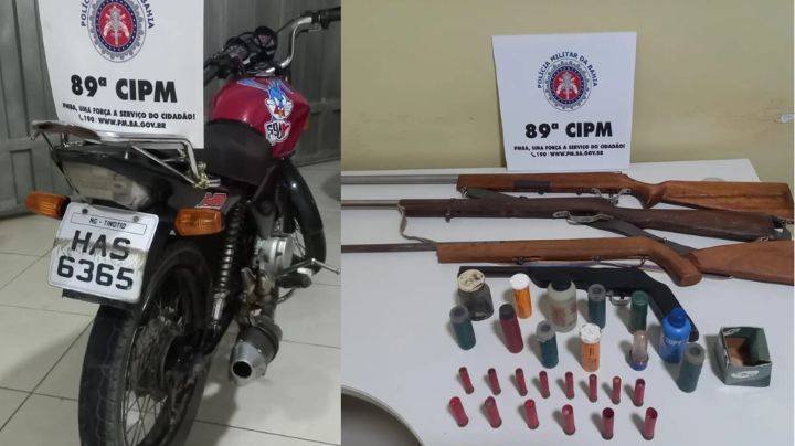 Polícia apreende armas e motocicleta roubada em operação na zona rural de Mucuri